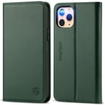 SHIELDON iPhone 11 Pro Case, Protective Genuine Leather Case with Auto Wake/Sleep, RFID Blocking, TPU Shell, Kickstand, Card Slot, Wallet Flip Case Compatible with iPhone 11 Pro, 5.8", Midnight Green