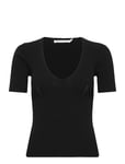 Fabia - Contour Knit Short Slv. Top Tops T-shirts & Tops Short-sleeved Black Rabens Sal R