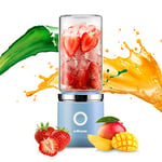 Edihome, Blender Portable, Mini mixeur, Blender Smoothie, Fruits et Légumes, Mini Mixeur Électrique, avec Bouteille en Verre, 380 ml, Rechargeable par USB, 2000mAh (Bleu)