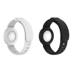 For Apple Airtag Silicone Band Bracelet Protective Case GPS Children Anti-lost Air Tag Silicone Protective Watch Strap (White + black)