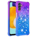 SKALO Samsung A54 5G Juoksuhiekka Glitter Sydämet TPU kuori - Violetti-Sininen