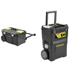 STANLEY Rolling Toolbox Chest with Heavy Duty Metal Latch, 2 Lid Organisers for Small Parts, Portable Tote Tray for Tools, STST1-80150 & Mobile Work Centre Toolbox, 2 Tier Stackable Units, 1-93-968