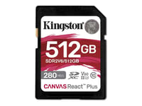 Kingston Canvas React Plus - Carte mémoire flash - 512 Go - Video Class V60 / UHS-II U3 / Class10 - SDXC UHS-II