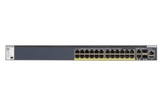 Netgear ProSafe M4300-28G-POE+, 24-port Gigabit + 2x10Gbe + 2xSFP 10Gbe, PoE+ 550W, rackmonterad