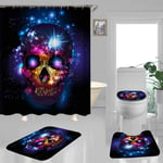 Fashion&Man 16PCS/Set Floral Sugar Skull Shower Curtain Polyester Waterproof Rose Flower Bath Curtain Bathroom Rugs Toilet Lid Cover Skeleton Halloween Decor Gothic Style, 72"x72", Colorful Skull