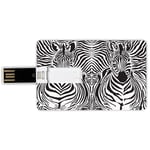 4G USB Flash Drives Credit Card Shape Zebra Print Memory Stick Bank Card Style Illustration Pattern Zebras Skins Background Blended Over Zebra Body Heads Decorative,Black White Waterproof Pen Thumb L