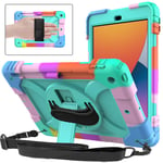 SINSO iPad 9th/8th/7th Generation Case,iPad 10.2 Case for kids, Shockproof [360 Rotating Stand] [Hand Strap] [Pencil Holder] Case for New iPad 9th Gen, iPad 10.2 Inch 2021/2020/2019 - Turquoise