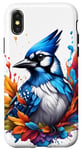 Coque pour iPhone X/XS Écran anti-éclaboussures coloré Blue Jay Portrait