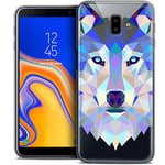 Caseink Coque pour Samsung Galaxy J6 Plus J6+ (6.4) Housse Etui [Crystal Gel HD Polygon Series Animal - Souple - Ultra Fin - Imprimé en France] Loup