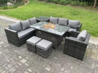 Outdoor Gas Fire Pit Dining Table Heater Sets Lounge Chairs Footstools 9 Seater
