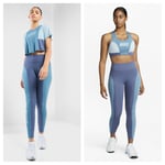 Women's Nike One Shirt Leggings Bra 3 Pice  Outfit Sz S Aqua Blue Sky Blue 