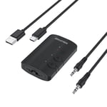 Bluetooth 5.2 Adapter Sändare, Bluetooth-mottagare 2-i-1 Mini trådlös sändare/mottagare med 3,5 mm ljudkabel, Dual Link AptX Adaptive, Svart