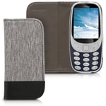 kwmobile Book Style Case Compatible with Nokia 3310 (2017) - PU Leather Fabric Wallet Cover with Stand - Grey/Black