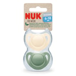 NUK Smokk For Nature Silikon 6-18 måneder grønn / kremfarget 2-pk.