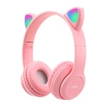 Casque sans fil Blue-tooth Glow Light Stereo Bass Casques Oreille de chat avec micro Enfants Gamer Girl Gifts PC Phone Gaming Headset-Rose