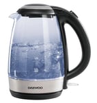 Daewoo LED Kettle, Glass Kettle With LED Illumination When Boiling, 360° Swivel Base, 1.7-Litre Capacity, Silver