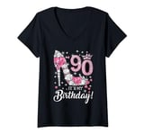 Womens It's my 90th Birthday Girl Women 90 & Fabulous Diamond Crown V-Neck T-Shirt