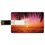 64G USB Flash Drives Credit Card Shape Tropical Decor Memory Stick Bank Card Style Exotic Sunset above Sea Scene from Coconut Palm Tree Leaf Heaven Picture,Pink Orange Waterproof Pen Thumb Lovely Jump