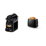 Nespresso De’Longhi 203549 Inissia Cafetière à Capsules, Plastique, Noir & Philips Grille-pain - 2 Fentes, 8 Réglages, Réchauffe-Viennoiseries, Décongélation, Surélévation