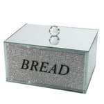 London Boutique Crystal Extra Large Bread Bin Canister Storage Jar Large Sparkle Crushed Diamond Filled Silver Metal Frame Square Shape 8.6 Inches Height Gift Box