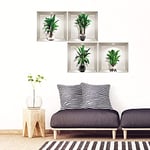 Stickers adhésifs 3D | Sticker Mural Autocollant effet 3D plantes feuilles de palmiers - Stickers muraux Chambre - Stickers muraux 3D - Déco Salon - Autocollants muraux Trompe l'oeil | 80 x 80 cm