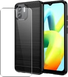 For Xiaomi Redmi A1 Case, Carbon Fibre Phone Cover & Glass Screen Protector