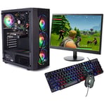 Veno Scorp Gaming PC Package: Intel Core i5 9400F 2.9GHZ, Geforce GTX 1050Ti GB, 8GB DDR4, 1TB HDD, with 24 inch LED Monitor, Illuminated Keyboard & Mouse, RGB TEMPERED GLASS CASE, WINDOWS 10