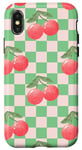 iPhone X/XS Retro Red Cherries on a Green with Pink Checkerboard Classic Case