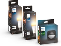 Philips Hue -LED-älylamppu, White Ambiance, E27 2 kpl ja Hue Outdoor Motion sensor - tuotepaketti