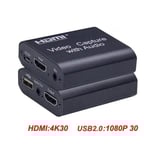 Carte de capture vidéo HDMI 4K 60Hz,3.5mm,sortie audio,micro,boîtier statique de jeu en boucle TV,1080P,60fps,USB 3.0 2.0,plaque de diffusion en direct - Type USB 2.0 Audio Black