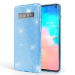 NALIA Glitter Case compatible with Samsung Galaxy S10, Ultra-Thin Mobile Sparkle Silicone Back-Cover, Protective Slim Shiny Protector Skin Shockproof Crystal Gel Bling Phone Bumper, Color:Cyan