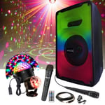 MOOVING SOUND - Enceinte portable sur batterie Karaoke 500W KARA-MOOV500 USB Bluetooth - 2 Micros - Jeu de Lumière - Fête