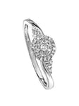 Love DIAMOND 9ct White Gold 0.16ct Diamond Halo Swirl Ring, Silver, Size R, Women