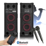 Pair of Home Karaoke Bluetooth Disco Speakers with Handheld Microphones 600W