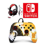 Manette filaire SWITCH Pokémon Pikachu Miaouss MEOWTH Officielle Nintendo avec Câble USB détachable + CASQUE SWITCH ROUGE NOIR