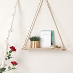 Wood Floating Shelf, 1 Tier Plant Storage Wooden Hanging Swing String Shelf with Rope Picture Photo Organizer Rack for Bedroom Living Room Bathroom (Original Wood,1 Tier)