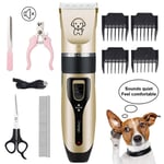 Qazxsw Dog Clippers, Professional Electric Cat Dog Grooming Clippers Kit with 4 Comb/Scissors/Nail File/Claw/Hair Clippers, Cordless Pet Grooming