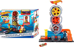Hot Wheels City Super Twist Tire Shop Playset, Spin the Key to Make Cars Travel