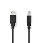 Nedis USB-kabel | USB 2.0 | USB-A Han | USB-B Han | 480 Mbps | Nikkel belagt | 5.00 m | Rund | PVC | Sort | Blister