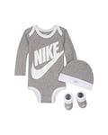 Nike Baby Long Sleeve Bodysuit, Hat and Booties 3 Piece Set (Dark Grey Heather(LN0134-042), 0-6 Months)