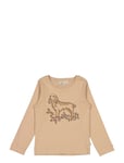 T-Shirt Dog Embroidery Tops T-shirts Long-sleeved T-shirts Beige Wheat