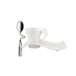 Villeroy & Boch New Wave Coffee Espresso Set, 3 Pieces, Premium Porcelain, White, Metal, 28.5 x 25.8 x 1.35 cm