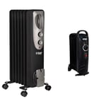 Russell Hobbs 1500W/1.5KW Oil Filled Radiator, 7 Fin Portable Electric Heater - Black & 650W Oil Filled Radiator, 5 Fin Portable Electric Heater - Black