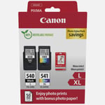 Cartouches d'encre à haut rendement Canon PG-540L noire et CL-541XL couleur et papier photo - Pack à prix réduit