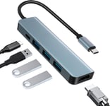 Hub USB C vers HDMI 4K, 5 Ports Adaptateur USB C pour MacBook, HDMI 4K + 3* USB 3.0 + PD 100 W, Dock Multiport Adaptateur pour M1/M2 MacBook Air, Galaxy S23, Surface Go, iPad Pro, XPS