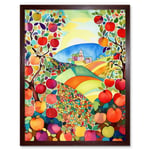 Apple Tree Orchard Fields In Summer Folk Art Landscape Watercolour Painting Art Print Framed Poster Wall Decor 12x16 inch