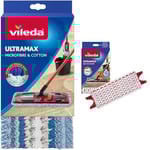 Vileda - Housse Micro & Coton pour Balai à Plat - Ultramax & Recharge Balai à Plat Officielle Compatible UltraMax/Ultramat/1.2.Spray - Version 2en1 Microfibre, Blanc et Rouge