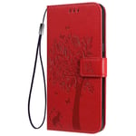FINEONE Phone Case for Nokia 2.4, Premium Leather Flip Shockproof PU/TPU Magnetic Wallet with Card Slots Stand Scratchproof Bookstyle Cover, Red