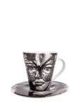 Carolina Gynning Espressocup With Saucer Golden Butterfly B & W Svart