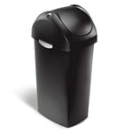 simplehuman CW1333 60L Swing Lid Kitchen Bin, Balanced Swing Lid, Easy to Clean, Heavy Duty Hinge, Side Handles, Large Capacity Suitable for Office Business Commercial, Black Plastic